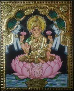 Laxmi Tanjore Painting in 24 ct gold foil