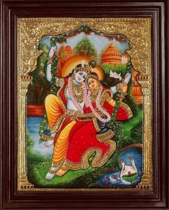 Radha Krishna Tanjore painting in 24 ct gold foil