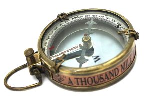 Antique Brass Magnified Compass with Wooden Box
