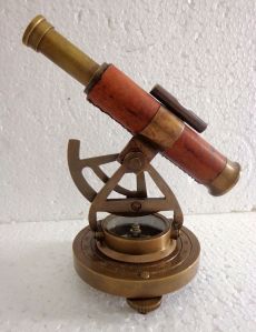 Golden Nautical Antique Finish Brass & Leather Alidade Compass Telescope