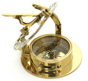 Solid Brass Pocket Sundial Compass with Wooden Box