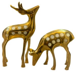 Mother of Pearl & Brass Deer Statue Set of 2