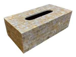 Rectangular White Mother Of Pearl Tissue Box