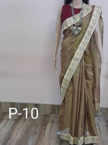 Tissue Linen Golden Brown Sarees