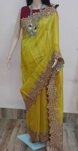 Tussar Silk Yellow Sarees