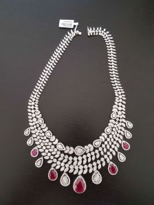Pink and Silver Stone Diamond Necklace