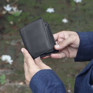 KARA Black Genuine Leather Wallet for Men - Bi Fold Vertical Men's Wallet