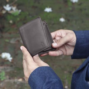 KARA Brown Genuine Leather Wallet for Men - Bi Fold Vertical Men's Wallet