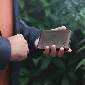 kara men brown bifold leather wallet