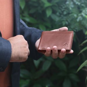 kara men tan bifold leather wallet