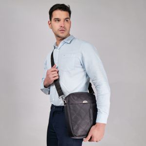 Kara Unisex Black Quilted Nylon Messenger Bag