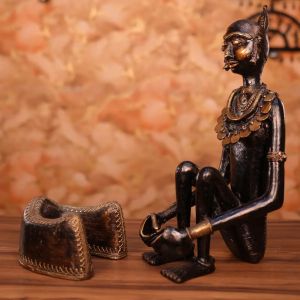 Bell Metal Tribal Female and Chulha Figurine