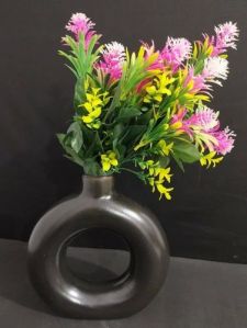 Black Ceramic Decorative Ring Flower Vase