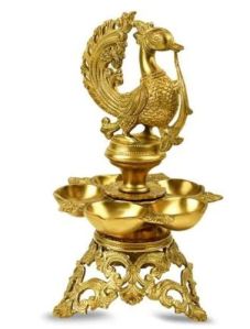 8 Inch Brass Peacock Oil Lamp