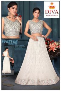 White Crop Top Lehenga Set, Occasion : Party Wear