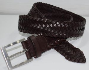 Mens Dark Brown Braided Leather Belt