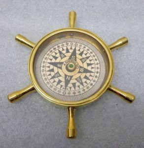 Ship Wheel Brass Nautical Compass