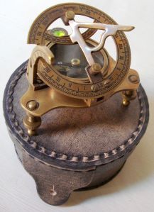 Handmade Vintage Brass Sundial Compass with Leather Box