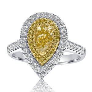 1.00 CT PEAR AND ROUND CUT DIAMOND ENGAGAMENT WEDDING GIFT JEWELLRY YELLOW COLOR DIAMOND RINGS