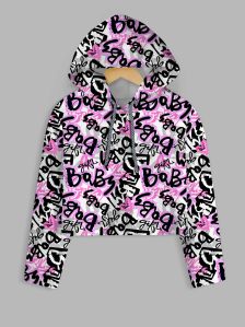 All Over Baby Girl Printed Crop Hoodie