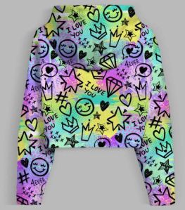 All Over I Love U Forever Printed Crop Hoodie