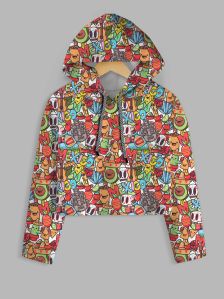 All Over Mexico Cartoon Printed Crop Hoodie