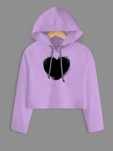 Black Heart Printed Purple Crop Hoodie