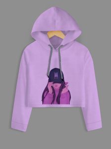 BTS Girl Printed Purple Crop Hoodie