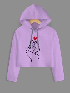 Chutki Printed Purple Crop Hoodie