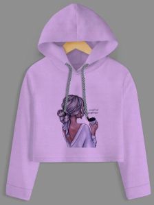 Coffee Girl Printed Purple Crop Hoodie