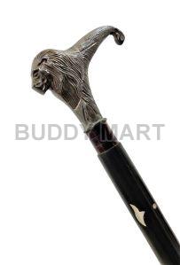 Antique Lion Head Handle 3-Fold Wooden Walking Stick