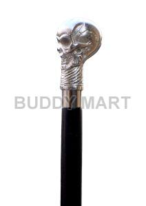 Silver Skull Head Handle Wooden Walking Stick