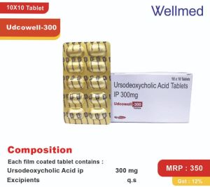 Each film coated tablet contains : Ursodeoxycholic Acid ip 300 mg , Excipients q.s