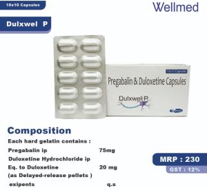 Pregabalin ip 75mg, Duloxetine Hydrochloride ip Eq.Duloxetine 20 mg