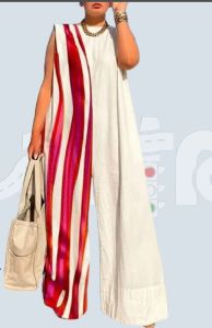 Khadi Cotton Full Length Jumpsuit with Satin Strips