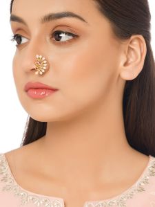 0321KJSH17-2307 Gold Plated Pink Stone Maharashtran Nath Nose Pins