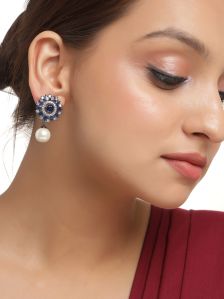 0421DASH18-2420 Silver Plated Royal Blue Diamond Drop Earrings
