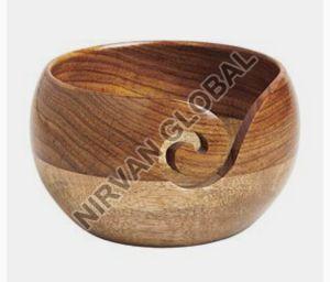 Brown Round Hamerred Wooden Knitting Yarn Bowl, For Gift Purpose, Size : 4 Inches