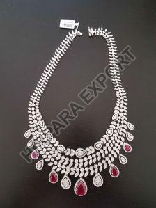 Pink and Silver Stone Diamond Necklace