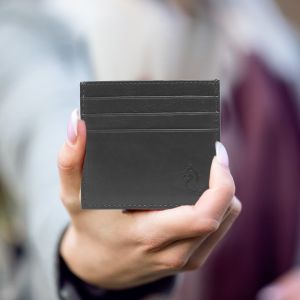 kara unisex black leather credit card holder