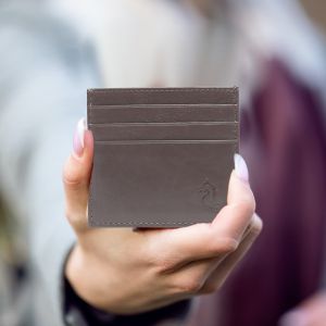 kara unisex brown leather credit card holder
