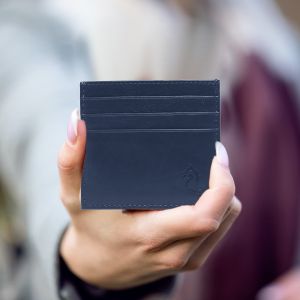 kara unisex navy leather credit card holder