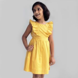 Cotton mustard yellow colour girls dress for 2 to 8 years