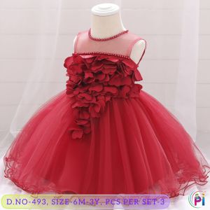 Floral Red Girls Party Wear Frock