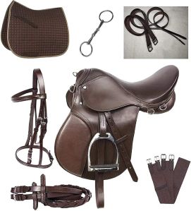 Brown Leather Horse English Jumping Saddle Set