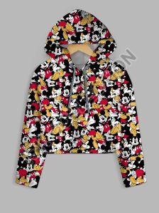 All Over Mickey Mouse Printed Crop Hoodie