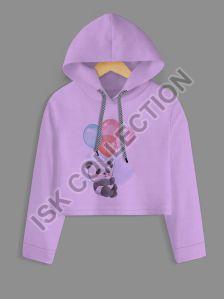 Balloon Panda Printed Purple Crop Hoodie