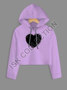 Black Heart Printed Purple Crop Hoodie