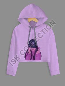 BTS Girl Printed Purple Crop Hoodie