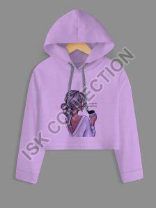 Coffee Girl Printed Purple Crop Hoodie, Gender : Female